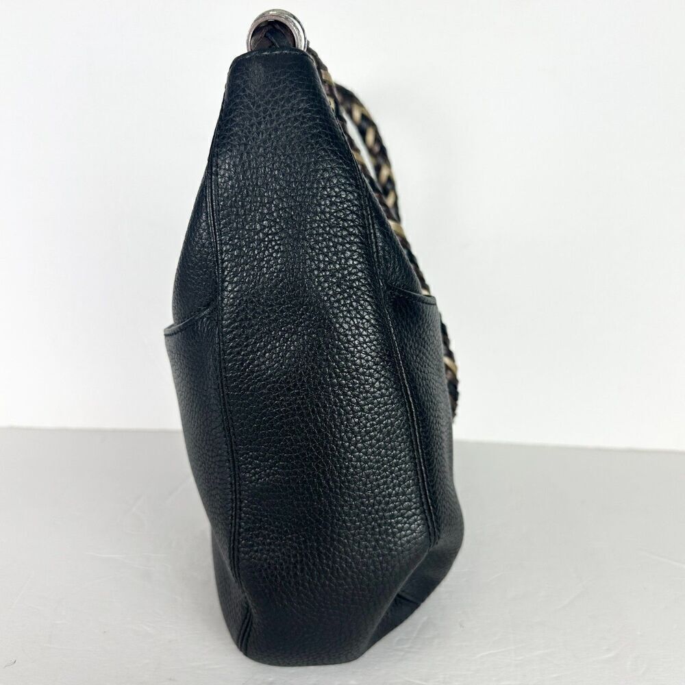 Brighton Barbados Ziptop Hobo Bag Pebbled Leather Black Braided Strap - Picture 4 of 12